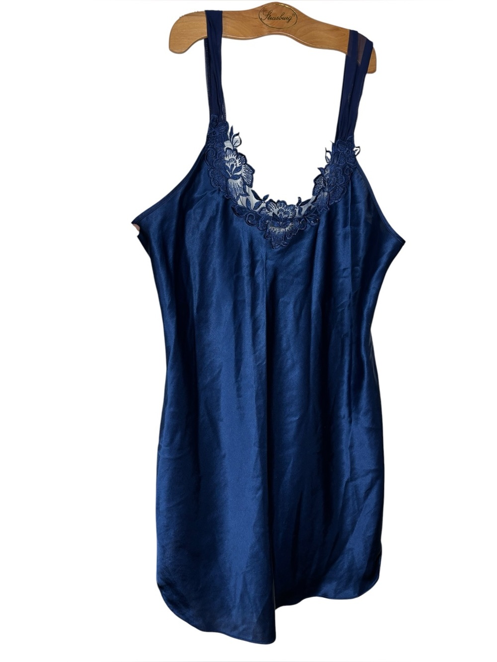 Vtg Y2K Dentelle Womens M Lace Chemise Nightgown Navy Blue Satin Lace USA